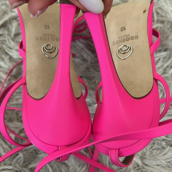 NWOB Brother Vellies Bike Ankle Strap Heeled Sandals in Electric Flamingo Sz 10 - Picture 10 of 11